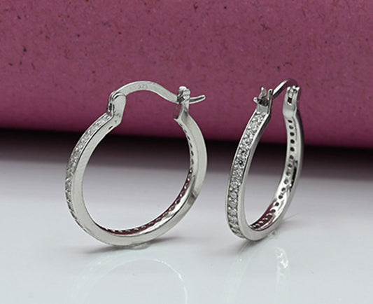 Ear rings Sterling silver 925 earrings for ladies Studded with zircons Rhodium plated