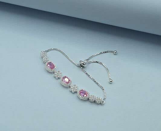 925 Silver Rhodium-Plated Garnet Stone Bracelet