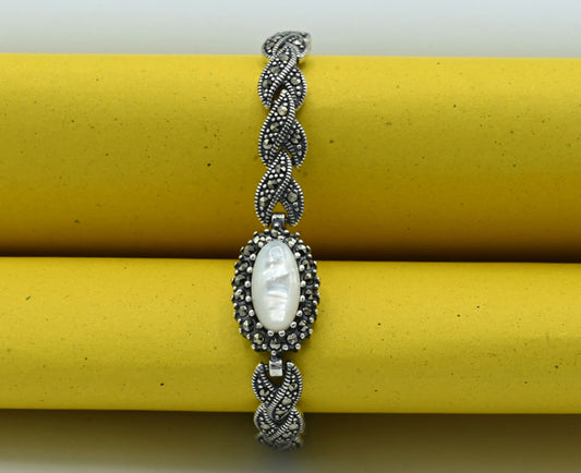 Turkish 925 Silver Rhodium-Plated Stone Bracelet