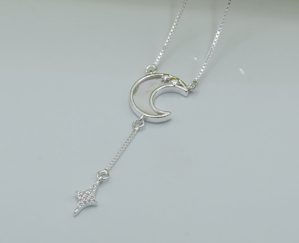 Ladies Moon Necklace Silver 925  Studded with Zirconia Stone