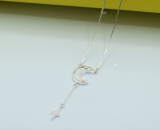 Ladies Moon Necklace Silver 925  Studded with Zirconia Stone