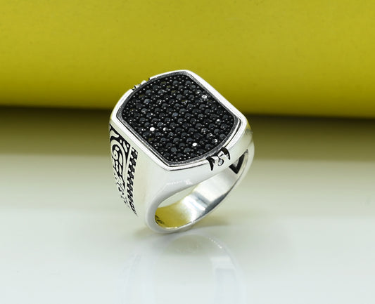 Men Double side Ring Silver 925 Studded with Pure Zarconia