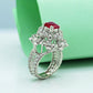 Ladies ring Silver 925 ladies ring  Rhodium plated Studded with zircons and ruby in the Centr