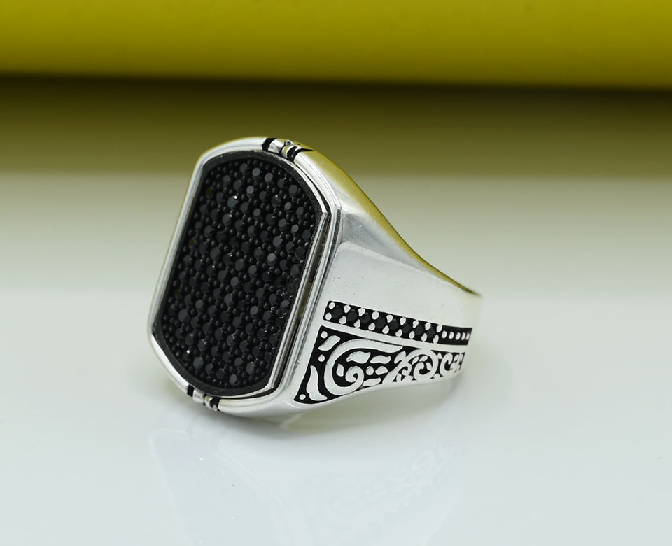 Men Double side Ring Silver 925 Studded with Pure Zarconia
