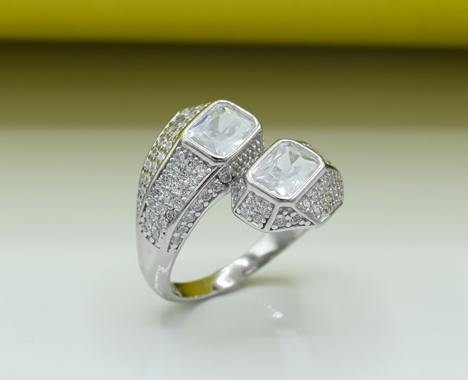 Gents Zulfiqar Ring  Silver 925  Studded With Fine quality Black Zirconia