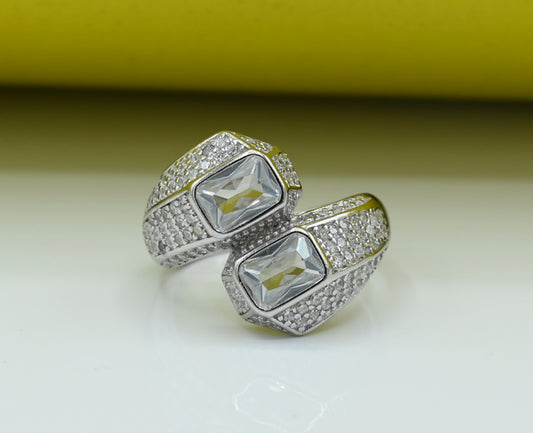 Gents Zulfiqar Ring  Silver 925  Studded With Fine quality Black Zirconia